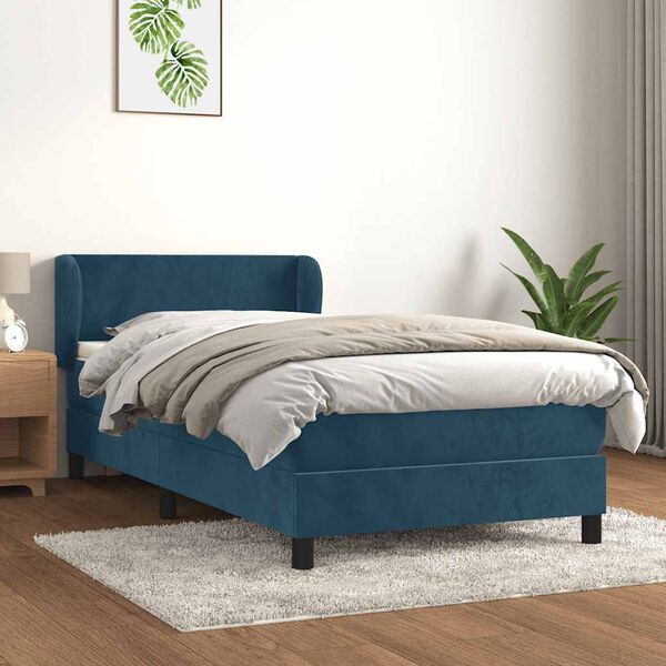 vidaXL Box spring postel s matrac&iacute; tmavě modr&aacute; 90x190 cm samet