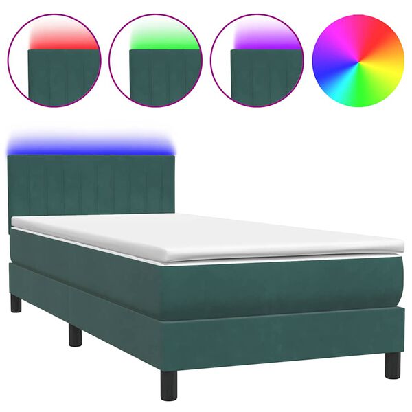 vidaXL Box spring postel s matrac&iacute; a LED tmavě zelen&aacute; 100x210 cm samet