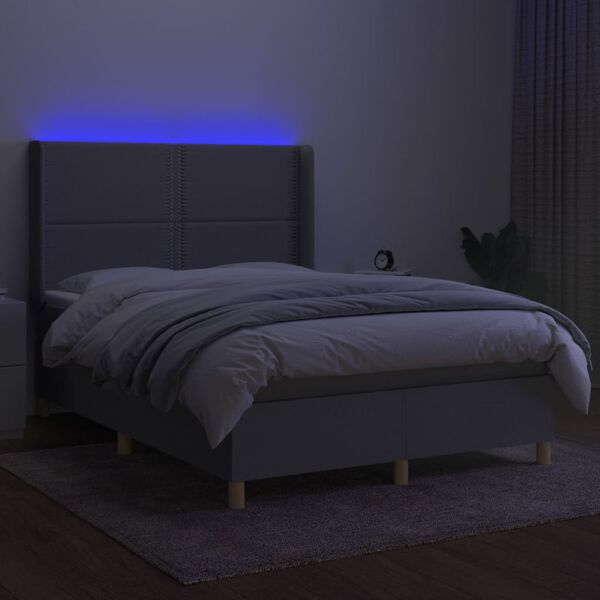 vidaXL Box spring postel s matrac&iacute; a LED světle &scaron;ed&aacute; 140x200 cm textil