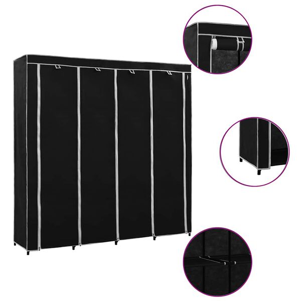 282445 vidaXL Wardrobe with 4 Compartments Black 175x45x170 cm