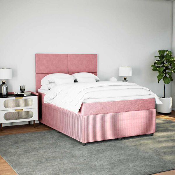 vidaXL Box spring postel s matrac&iacute; růžov&aacute; 140x200 cm samet