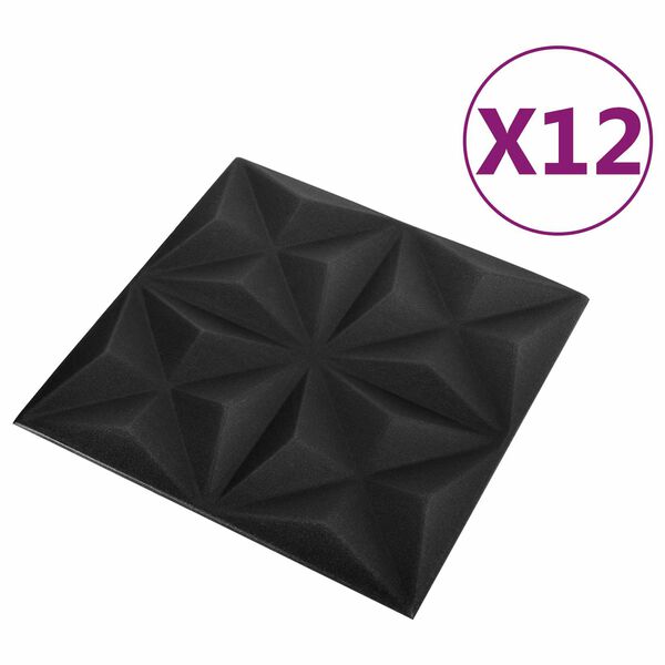 vidaXL N&aacute;stěnn&eacute; panely 12 pcs Origami čern&aacute; 50 x 50 cm XPS pěna