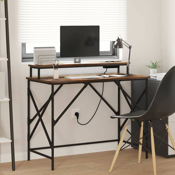 vidaXL Stůl s polic&iacute; Kouřov&yacute; dub 100 x 50 x 86,5 cm kompozitn&iacute; dřevo