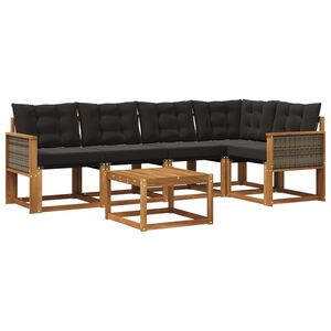 vidaXL Venkovn&iacute; pohovkov&aacute; souprava s pol&scaron;t&aacute;řem 6 pcs Přirozen&aacute; a čern&aacute;