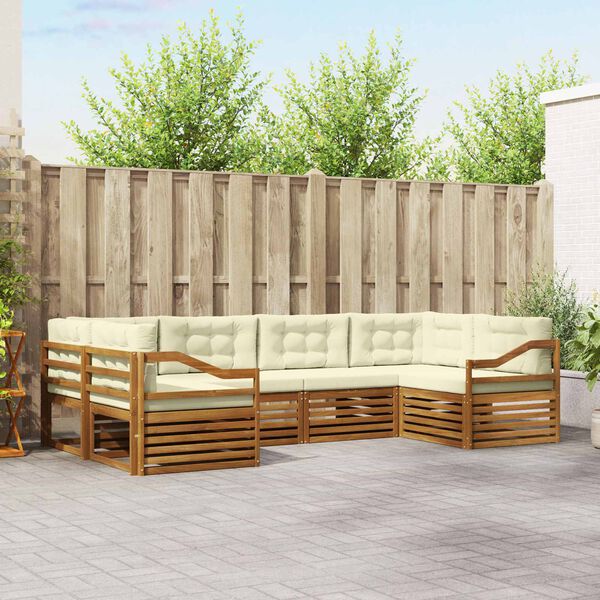 vidaXL Sedac&iacute; soupravy 6 pcs Přirozen&aacute; a Kr&eacute;mov&aacute; Masivn&iacute; ak&aacute;tov&eacute; dřevo