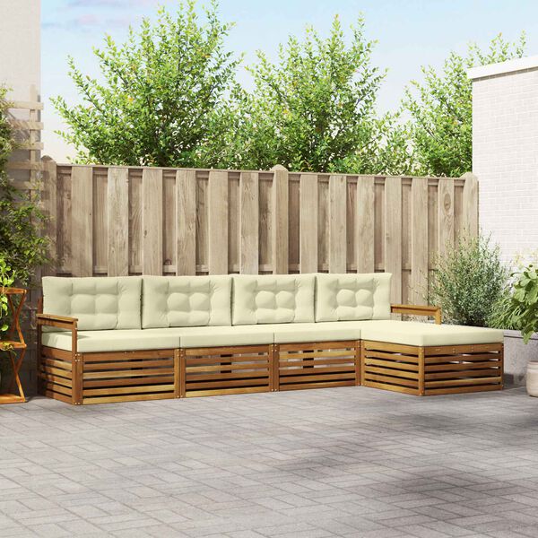 vidaXL Venkovn&iacute; pohovkov&aacute; souprava 5 pcs Přirozen&aacute; a Kr&eacute;mov&aacute;