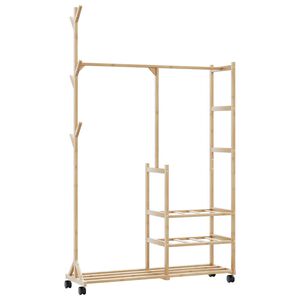 vidaXL Stojan na oblečen&iacute; s policemi a kolečky 100x38x175,5 cm bambus
