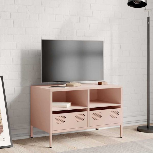 vidaXL TV skříňka růžová 68 x 39 x 43,5 cm ocel válcovaná za studena