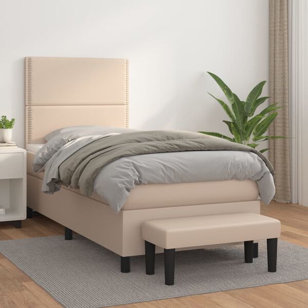 vidaXL Box spring postel s matrac&iacute; cappuccino 90x200 cm uměl&aacute; kůže