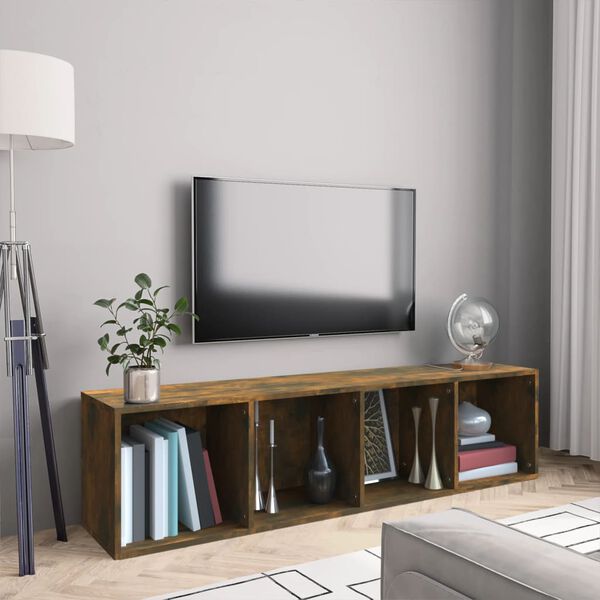 vidaXL Knihovna / TV skř&iacute;ňka kouřov&yacute; dub 143x30x36 cm kompozitn&iacute; dřevo