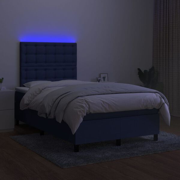 vidaXL Box spring postel s matrac&iacute; a LED modr&aacute; 120 x 200 cm textil