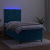 vidaXL Box spring postel s matrac&iacute; a LED tmavě modr&aacute; 90x200 cm samet