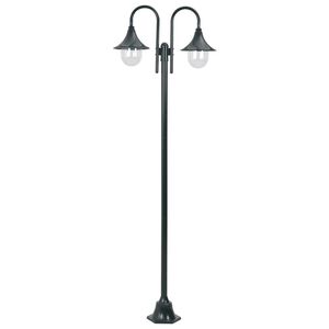 vidaXL Zahradn&iacute; sloupov&aacute; lampa 2 ramena E27 220 cm hlin&iacute;k tmavě zelen&aacute;