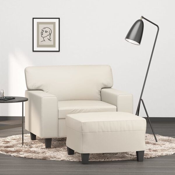 vidaXL Křeslo s podnožkou kr&eacute;mov&eacute; 60 cm uměl&aacute; kůže