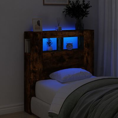vidaXL Čelo postele s LED kouřový dub 100 x 18,5 x 103,5 cm kompozit