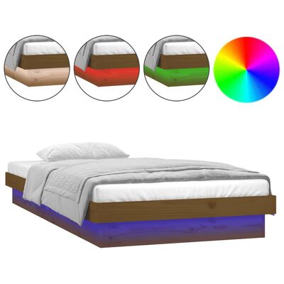 vidaXL Rám postele s LED medový 75 x 190 cm Small Single masivní dřevo