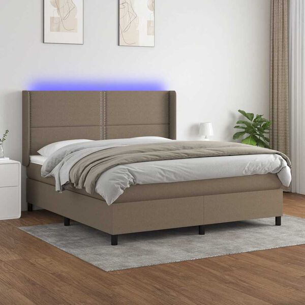 vidaXL Box spring postel s matrac&iacute; a LED taupe 180x200 cm textil