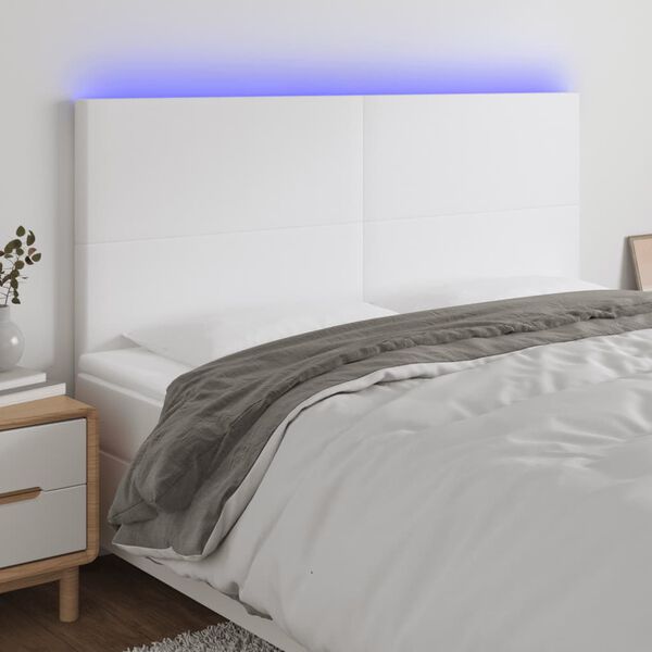vidaXL Čelo postele s LED b&iacute;l&eacute; 180x5x118/128 cm uměl&aacute; kůže