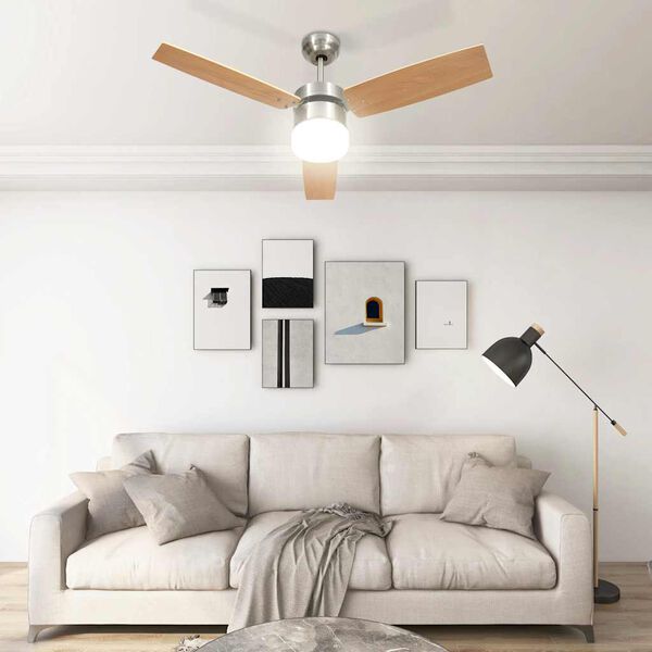 vidaXL Stropn&iacute; ventil&aacute;tor světlo a d&aacute;lkov&yacute; ovladač 108 cm světle hněd&yacute;