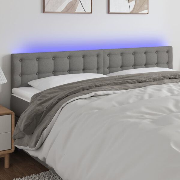 vidaXL Čelo postele s LED tmavě šedé 180x5x78/88 cm textil