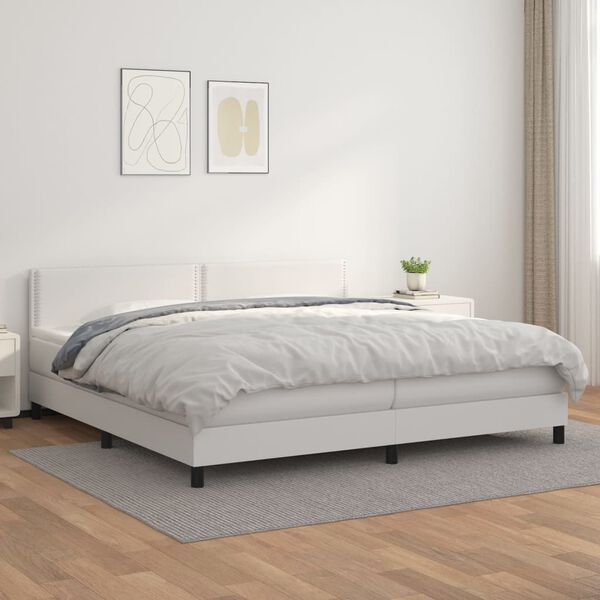 vidaXL Box spring postel s matrac&iacute; b&iacute;l&aacute; 200x200 cm uměl&aacute; kůže