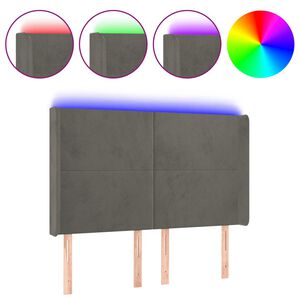 vidaXL Čelo postele s LED tmavě &scaron;ed&eacute; 147 x 16 x 118/128 cm samet