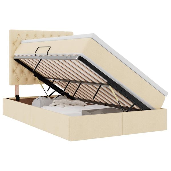 vidaXL Postel s &uacute;ložn&yacute;m prostorem a LED osvětlen&iacute;m Kr&eacute;mov&aacute; Polyester