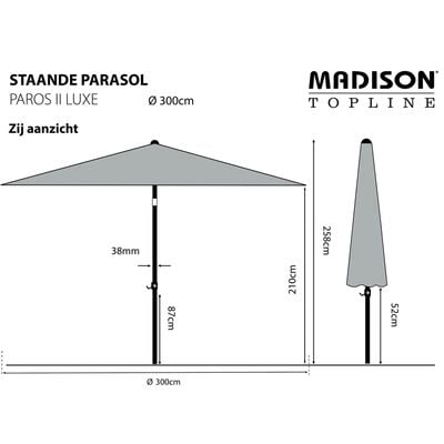 Madison Slunečník Paros II Luxe 300 cm světle šedý