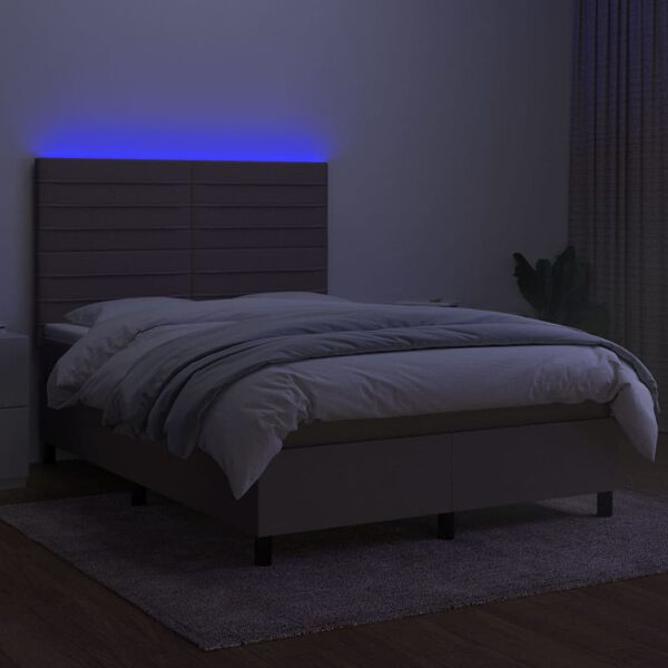 vidaXL Box spring postel s matrac&iacute; a LED taupe 140x190 cm textil
