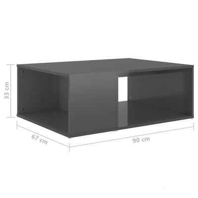 vidaXL Konferenční stolek šedý vysoký lesk 90 x 67 x 33 cm dřevotříska