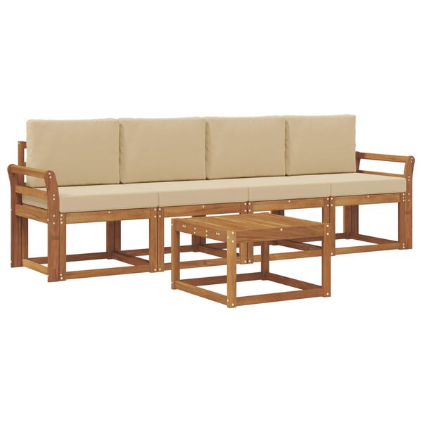 vidaXL Venkovn&iacute; pohovkov&aacute; souprava 5 pcs Přirozen&aacute; a B&eacute;žov&aacute;