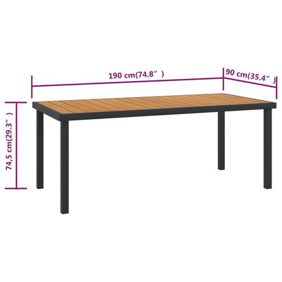 vidaXL Zahradní stůl hnědý 190 x 90 x 74,5 cm hliník a WPC