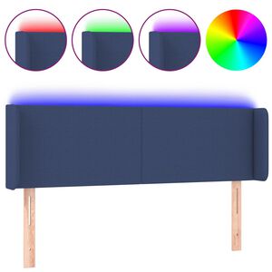vidaXL Čelo postele s LED modr&eacute; 147 x 16 x 78/88 cm textil