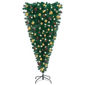 vidaXL Obr&aacute;cen&yacute; uměl&yacute; v&aacute;nočn&iacute; stromek s LED a sadou koul&iacute; 210 cm