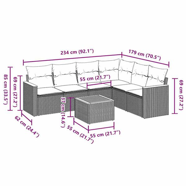 vidaXL 7d&iacute;ln&aacute; zahradn&iacute; sedac&iacute; souprava s podu&scaron;kami čern&aacute; polyratan