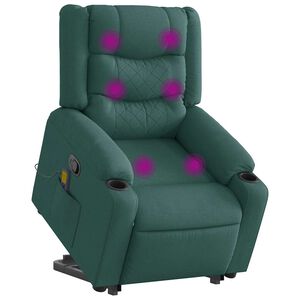 vidaXL Zvedac&iacute; mas&aacute;žn&iacute; polohovac&iacute; křeslo tmavě zelen&eacute; textil