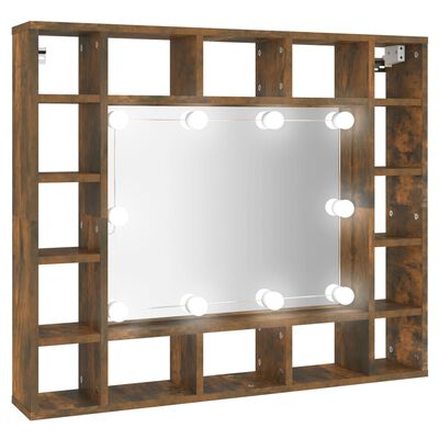 vidaXL Zrcadlová skříňka s LED kouřový dub 91 x 15 x 76,5 cm