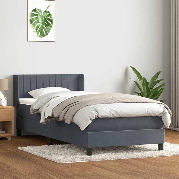 vidaXL Box spring postel s matrac&iacute; tmavě &scaron;ed&aacute; 90x220 cm samet