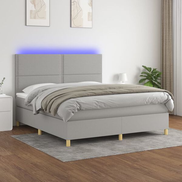 vidaXL Box spring postel s matrac&iacute; a LED světle &scaron;ed&aacute; 160x200 cm textil