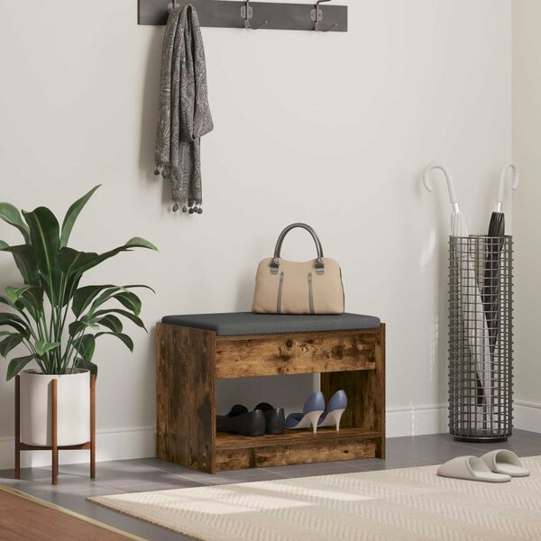 vidaXL Chodbičkov&aacute; lavice s pol&scaron;t&aacute;řem Uzen&yacute; Dub 63 x 38 x 45 cm