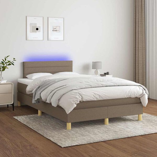 vidaXL Box spring postel s matrac&iacute; a LED taupe 120x190 cm textil