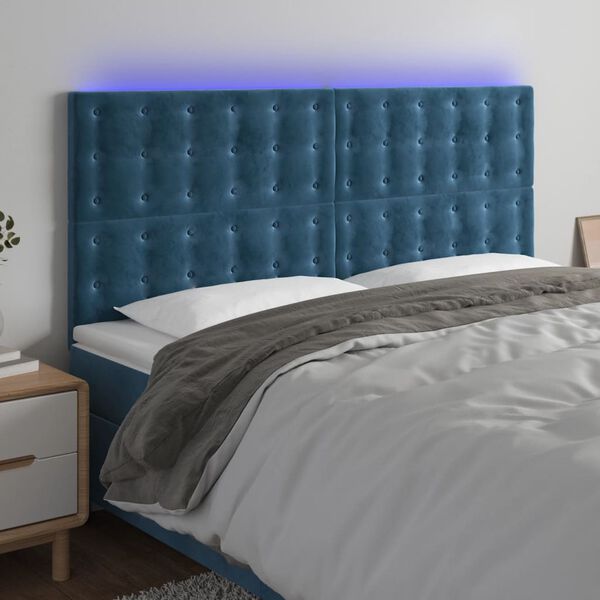 vidaXL Čelo postele s LED tmavě modr&eacute; 180x5x118/128 cm samet