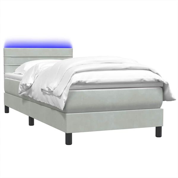 vidaXL Box spring postel s matrac&iacute; a LED světle &scaron;ed&aacute; 100x220 cm samet