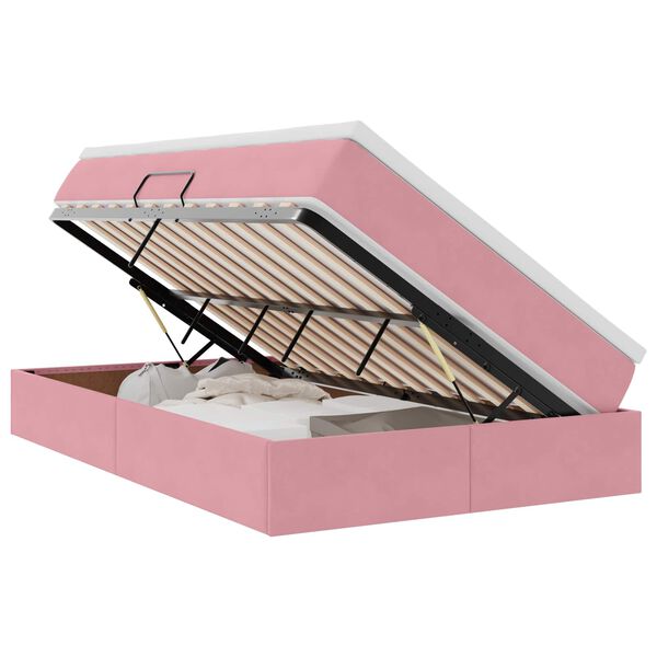 vidaXL Postel s &uacute;ložn&yacute;m prostorem a matrac&iacute; Růžov&aacute; 120 x 200 cm samet