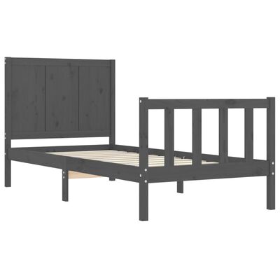 vidaXL Rám postele s čelem šedý Single masivní dřevo