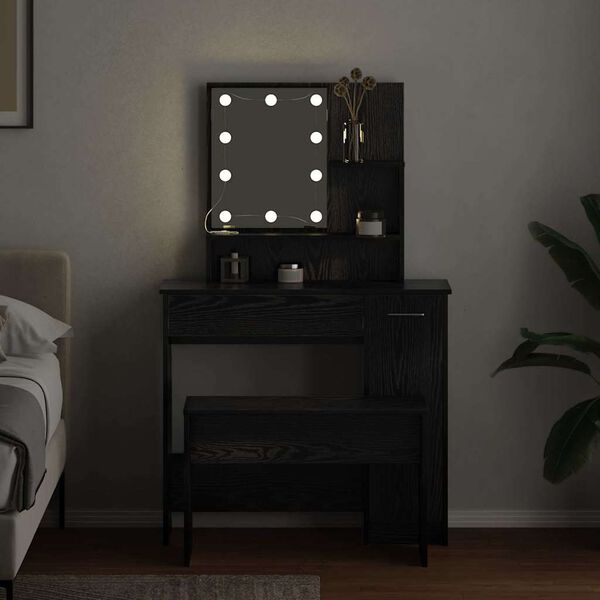 vidaXL LED Toaletn&iacute; stolek Set 2 pcs Čern&yacute; dub kompozitn&iacute; dřevo