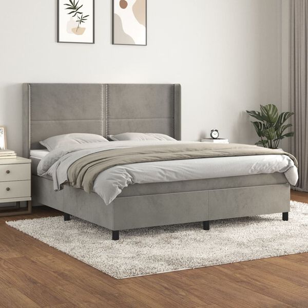 vidaXL Box spring postel s matrac&iacute; světle &scaron;ed&aacute; 180x200 cm samet