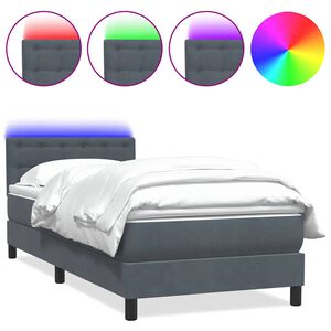 vidaXL Box spring postel s matrac&iacute; a LED tmavě &scaron;ed&aacute; 80x220 cm samet