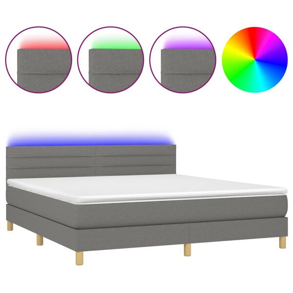 vidaXL Box spring postel s matrac&iacute; a LED tmavě &scaron;ed&aacute; 180x200 cm textil