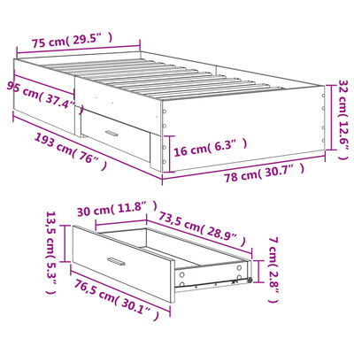vidaXL Rám postele se zásuvkami bílý 180 x 200 cm kompozitní dřevo